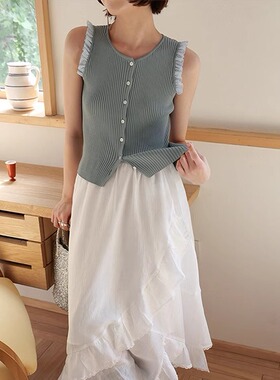 甜心idol 夹圈精致格纹花边背心吊带女夏季合身舒适减龄气质上衣