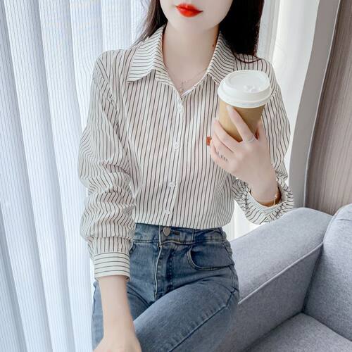 春秋季2026新款女装时尚休闲条纹女士衬衣棉布衬衫女洋气减龄上衣