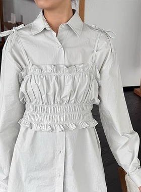 叠搭没烦恼 慵懒宽松衬衫+外穿背心两件套女秋季新款层次感上衣