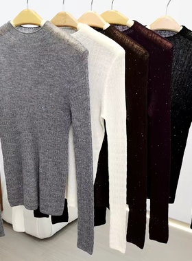 满天星！100水溶羊毛200支微透珠片亮片半高领绞花款打底衫内搭女