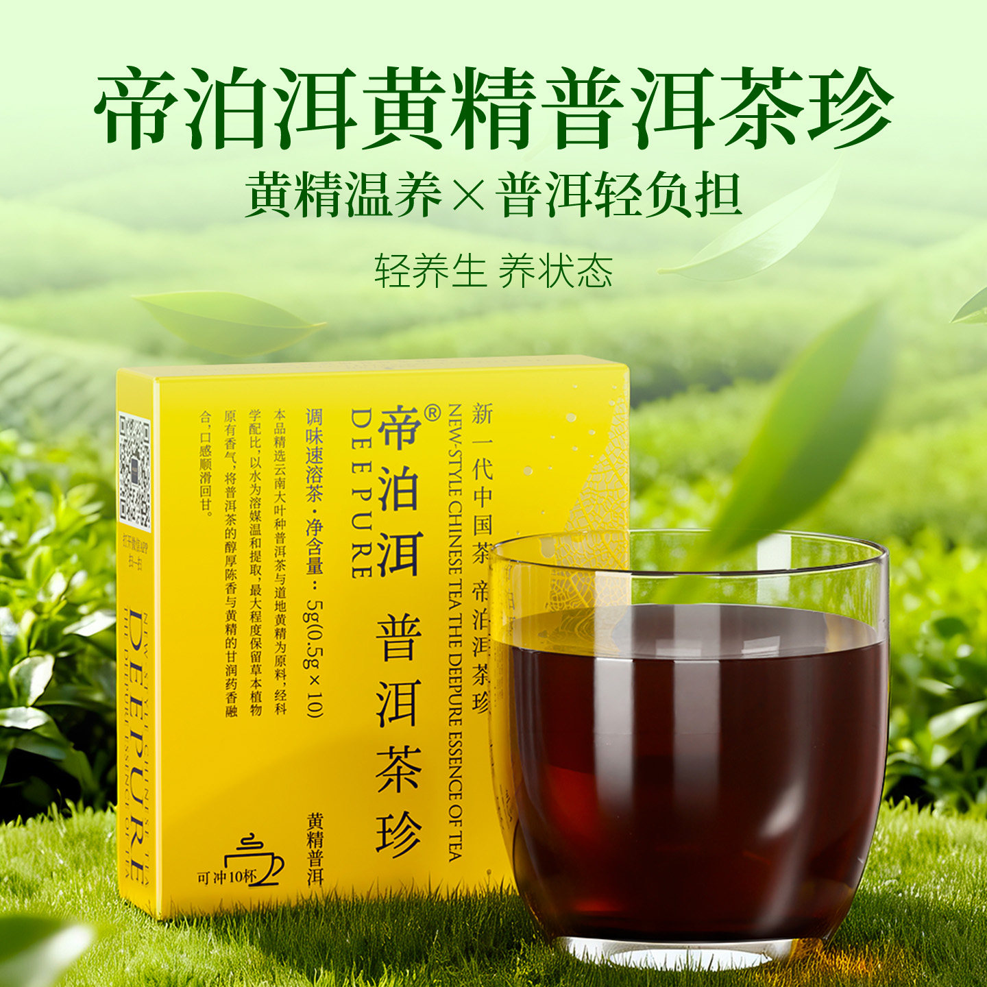帝泊洱黄精普洱茶珍10支装冷泡即溶茶粉速溶花茶茶包泡水喝的