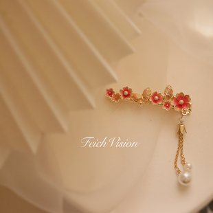 FEICH 春季新品甜美花朵鸭夹出游季国风吊坠边夹流苏滴釉边卡发饰