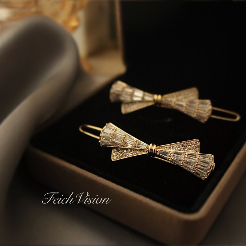 跨境高奢 闪耀锆石青蛙扣发夹FEICH高品质重工微镶水钻水晶发饰品