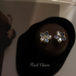 FEICH浪漫发饰蓝色水晶花朵抓夹 温柔甜美碎发爪子小号气质发饰品