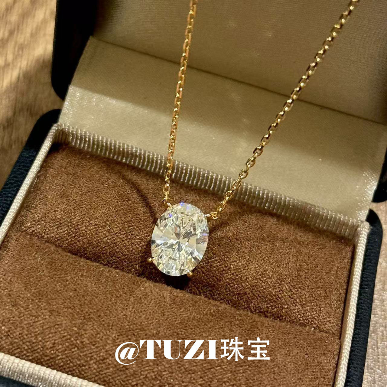 培育钻石K金椭圆项链锁骨链