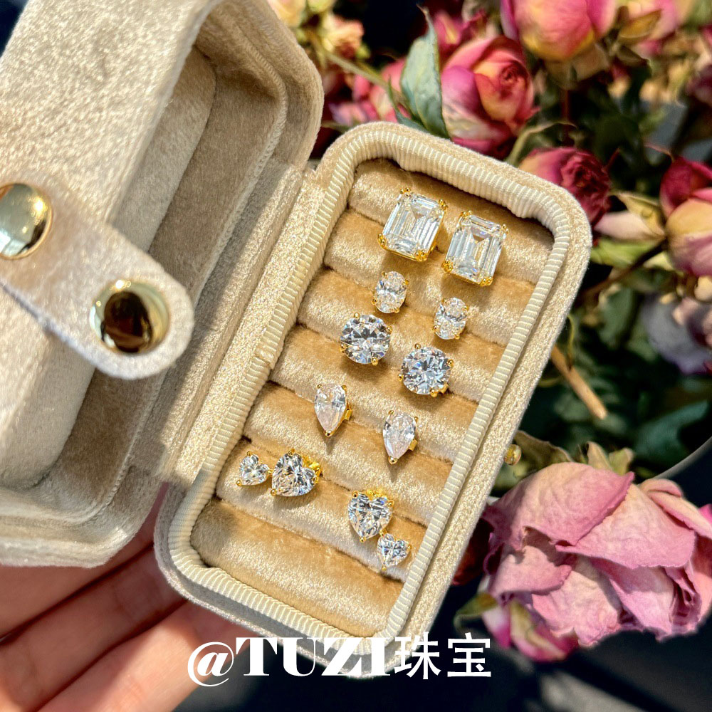TUZI培育钻石18k金耳钉925纯银耳饰高级感鸽子蛋耳环明星同款推荐