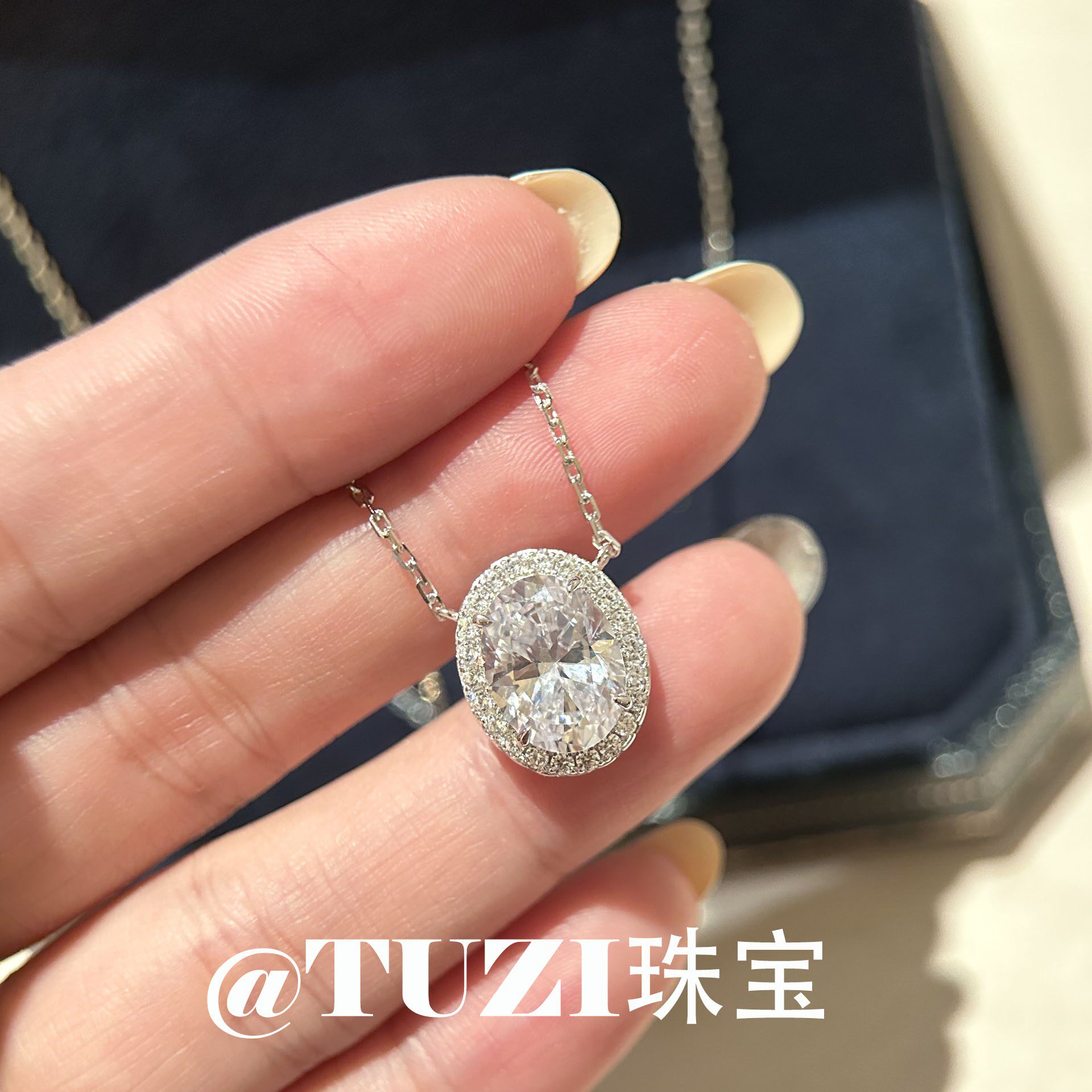 培育钻石4克拉鸽子蛋项链925纯银