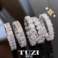 TUZI爆闪满天星排钻戒指环白金色高级感莫桑闪钻食指中戒轻奢质感
