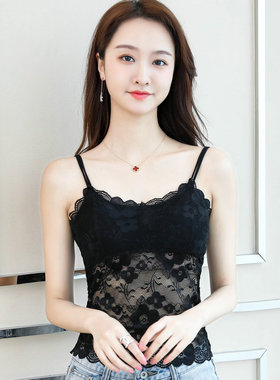 蕾丝吊带背心女防走光裹胸式打底内衣内搭带胸垫性感美背抹胸上衣