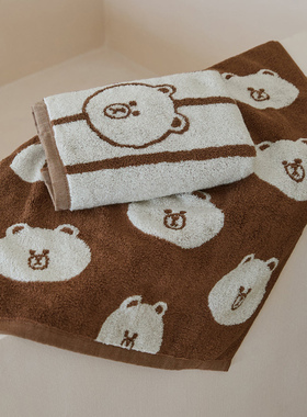 LINE FRIENDS布朗熊BASIC毛巾洗脸巾家用男女柔软棉浴巾2条装面巾
