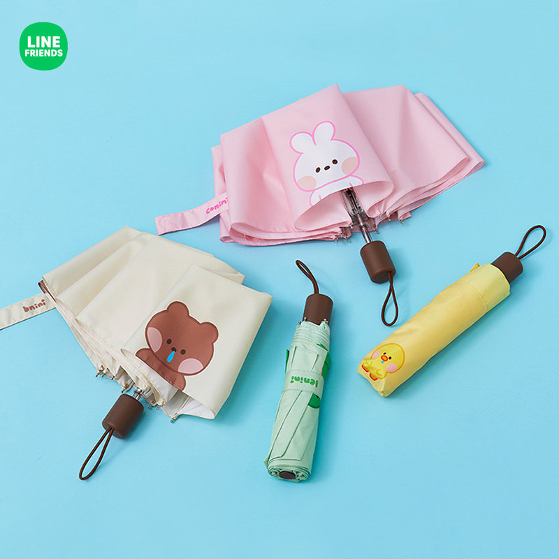 LINE FRIENDS布朗熊minini折叠伞手动雨伞可爱女便携短柄晴雨伞