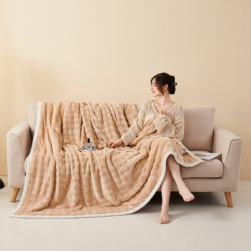 跨境法莱绒毯子牛奶绒毛毯午睡毯活动结婚伴手礼促销赠送客户热销