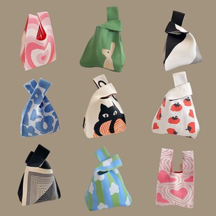 日式时尚手挽手腕包手提袋子针织手拎包溜娃手提袋外出上班小