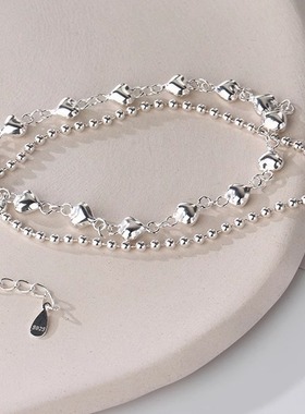 s925纯银爱心手链女甜美网红气质双层心形手链高级感小众手饰