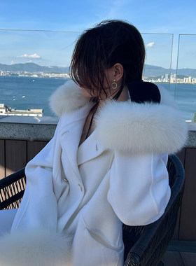 双面羊毛大衣女中款小个子毛毛袖
