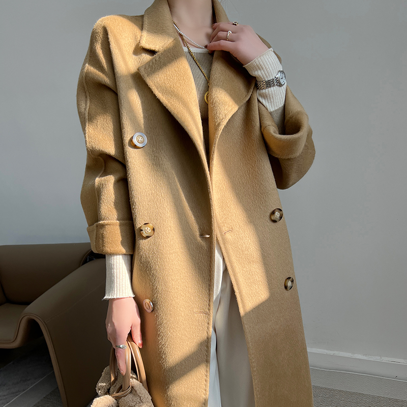 加厚双面羊毛大衣中长款女