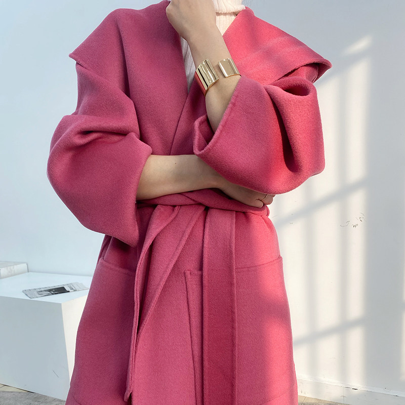 2025新款双面羊毛大衣女中长款连帽宽松显瘦纯色百搭休闲呢子外套,女装/女士精品,毛呢外套,淘宝优惠券,粉丝福利购,淘宝优惠卷
