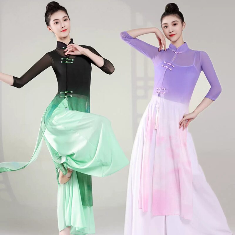古典舞蹈中国舞飘逸表演渐变过渡色旗袍女练功服成人身韵纱衣服装
