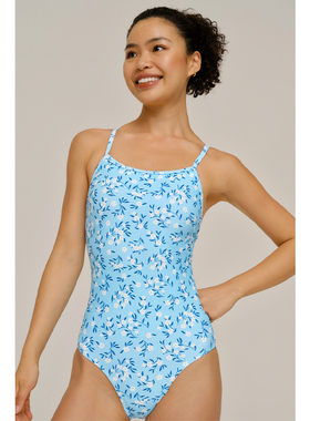 速浪|RS旗舰莱卡系列|RS04小蓝花|无胸垫|竞速泳衣女游