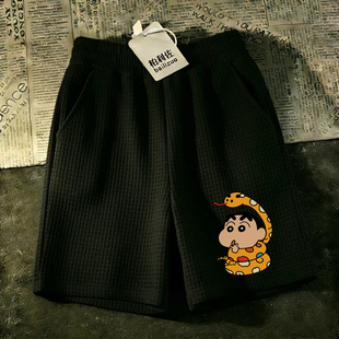 华夫格潮流裤 运动中裤 大裤 衩百搭短裤 男士 沙滩五分裤 宽松休闲马裤