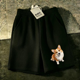 男宽松休闲运动裤 华夫格短裤 五分裤 衩潮潮流中裤 沙滩大裤 柯基马裤