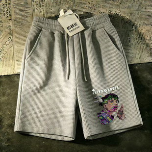 中裤 宽松休闲时尚 五分男潮牌华夫格短裤 爆款 马裤 帅气夏季 运动薄款