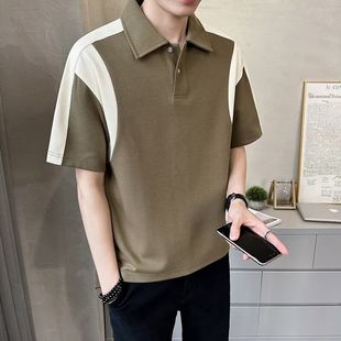 休闲痞帅宽松百搭高级拼接半袖 25年夏季 短袖 潮流POLO衫 上衣 男士