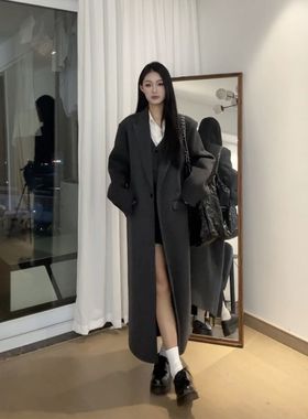 潮流2025季秋冬新款双面毛呢大衣女正肩中长款韩版直筒呢子外套