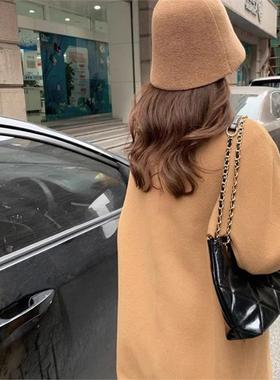 燕麦色双面呢大衣2025秋冬新款高级感小个子中长款韩系毛呢外套