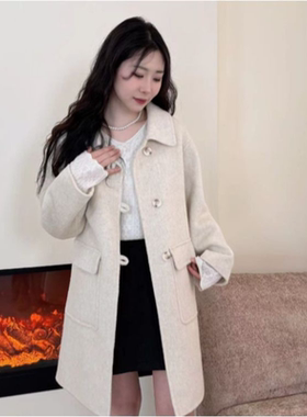 时尚韩系宽松高级感小个子双面呢大衣女中长款新款秋冬毛呢外套