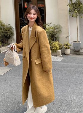 新款韩版双面毛呢2025季秋冬大衣女正肩中长款时尚直筒呢子外套
