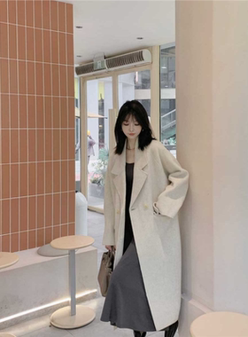 正肩双面毛呢大衣女中长款2025秋冬季新款韩版H型直筒呢子外套