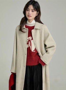 新款2025秋冬季时尚百搭羊毛外套女高级感长款双面羊绒呢子大衣