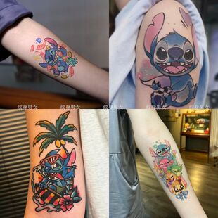 新款 school史迪仔纹身贴卡通拼接花臂高颜值ins史迪奇手臂 old