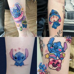 新款 school史迪仔卡通拼接花臂高颜值ins史迪奇手臂贴纸 可爱old