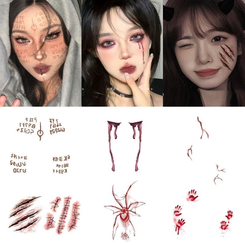 暗黑万圣节破界伤痕纹身贴防水防汗仿真cosplay节日脸颊彩色脸贴