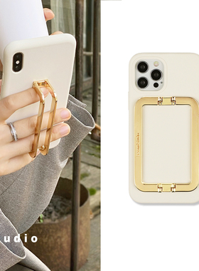 原创简约金属方扣支架苹果17pro手机壳16液态硅胶气质奶白iPhone16promax创意手拿防摔15pro全包软壳14