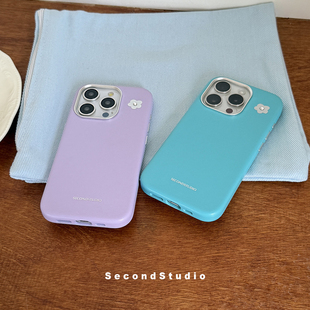 原创设计钻fafa皮质iphone16promax手机壳全包珊瑚蓝适用苹果15pro保护壳韩系紫色14pro手感软糯小羊皮纹