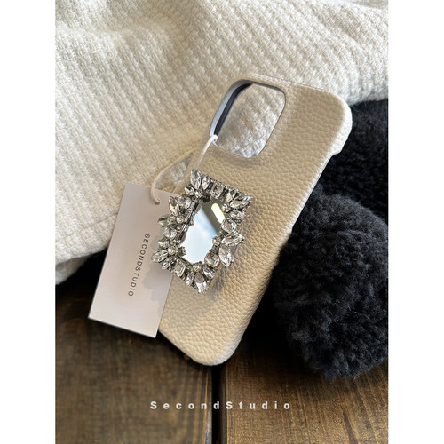 原创象牙白水钻支架苹果手机壳