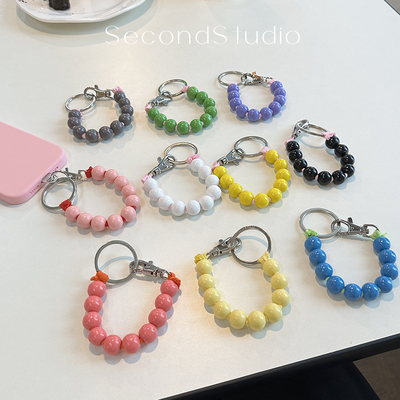 清新ins风木珠手机挂件手拿防摔