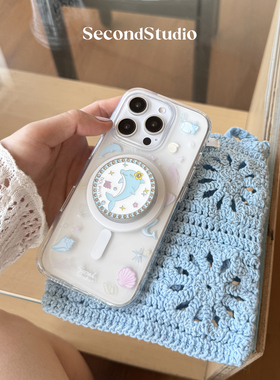 SecondStudio开心海豚水感透明壳iPhone16promax手机壳17pro圆边双层IMD苹果15pro磁吸壳14pro