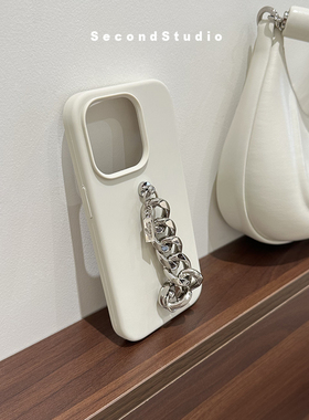 简约高级感奶白色iPhone17promax金属链条手机壳16promax小众设计手拿防摔15耐脏液态硅胶苹果14pro全包软壳