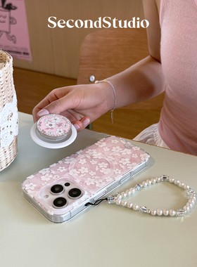 原创粉雾仙境白山茶磁吸壳iPhone16promax手机壳15pro水晶钻石苹果17pro全包软壳13/14pro