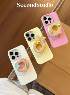 原创夏威夷度假实木支架iPhone16pro轻薄液态硅胶磁吸手机壳17pro苹果15promax全包软壳14pro