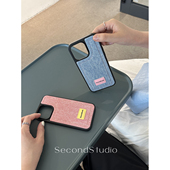 清仓价 原创小众设计iPhone14promax手机壳15pro粉蓝牛仔纹理皮质苹果12promax磨砂黑边全包防摔13pro软壳