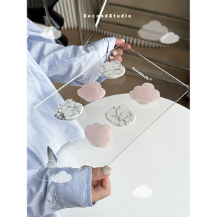 创意可爱云朵石头手机支架小众原创天然水晶石气囊支架磁吸防摔