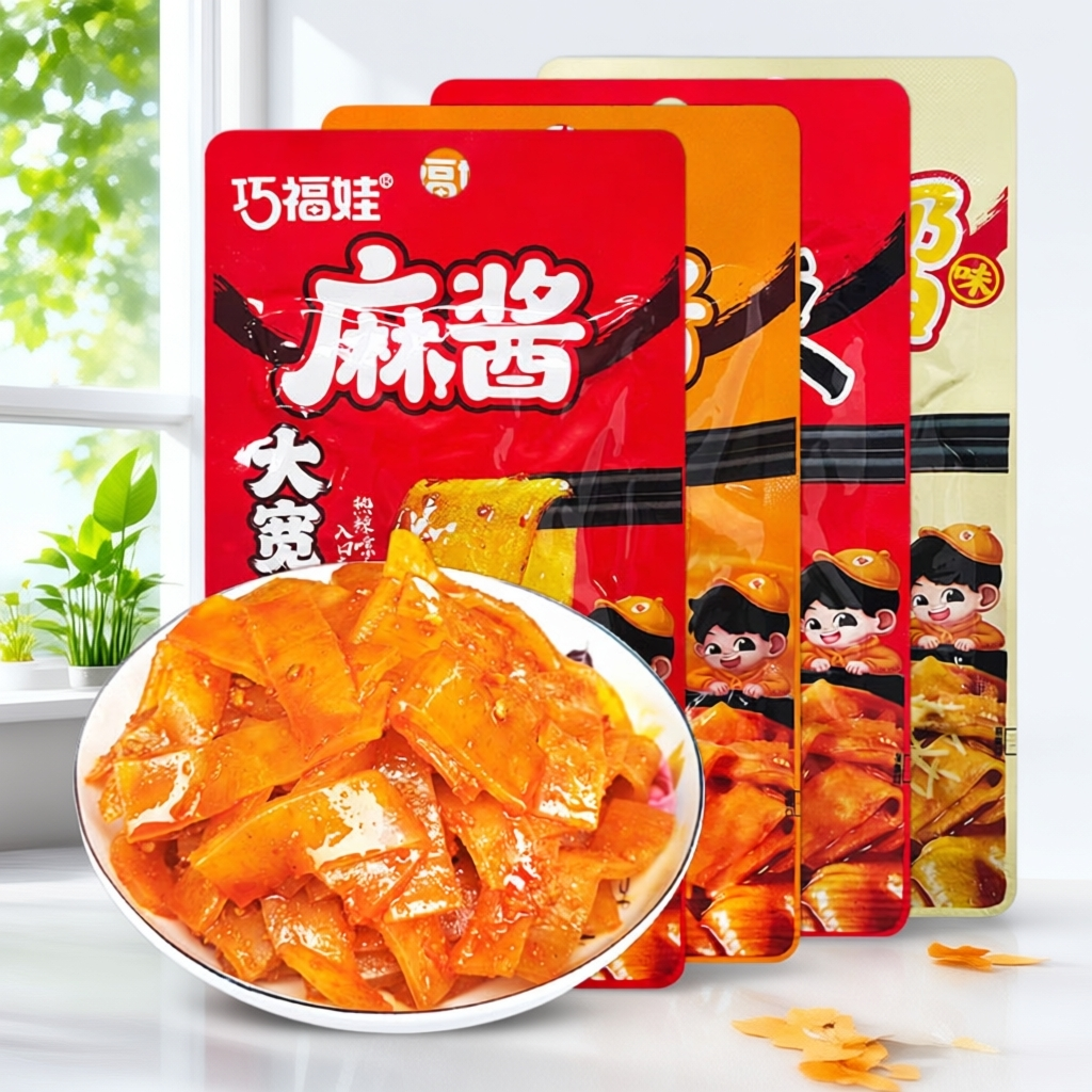 巧福娃麻酱大宽粉面皮小零食湖南麻辣小吃香菇牛肉芝士奶油味即食