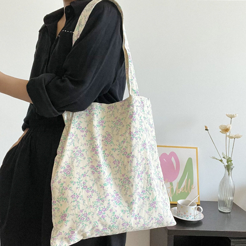 清新紫色碎花包法式ins布袋薄款纯棉单肩包文艺百搭气质温柔女包