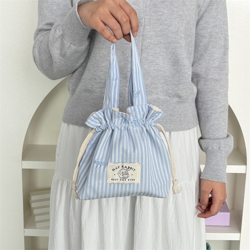 小清新条纹抽绳包可爱刺绣蝴蝶结手提包包大容量手拎帆布包束口袋,箱包皮具/热销女包/男包,水桶包,淘宝优惠券,粉丝福利购,淘宝优惠卷