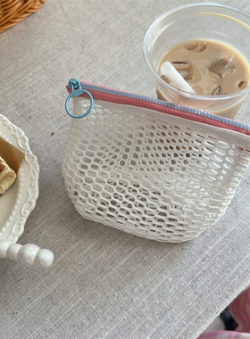 【清仓】透明网眼零钱包拉链口红化妆品小物收纳包钥匙扣耳机包